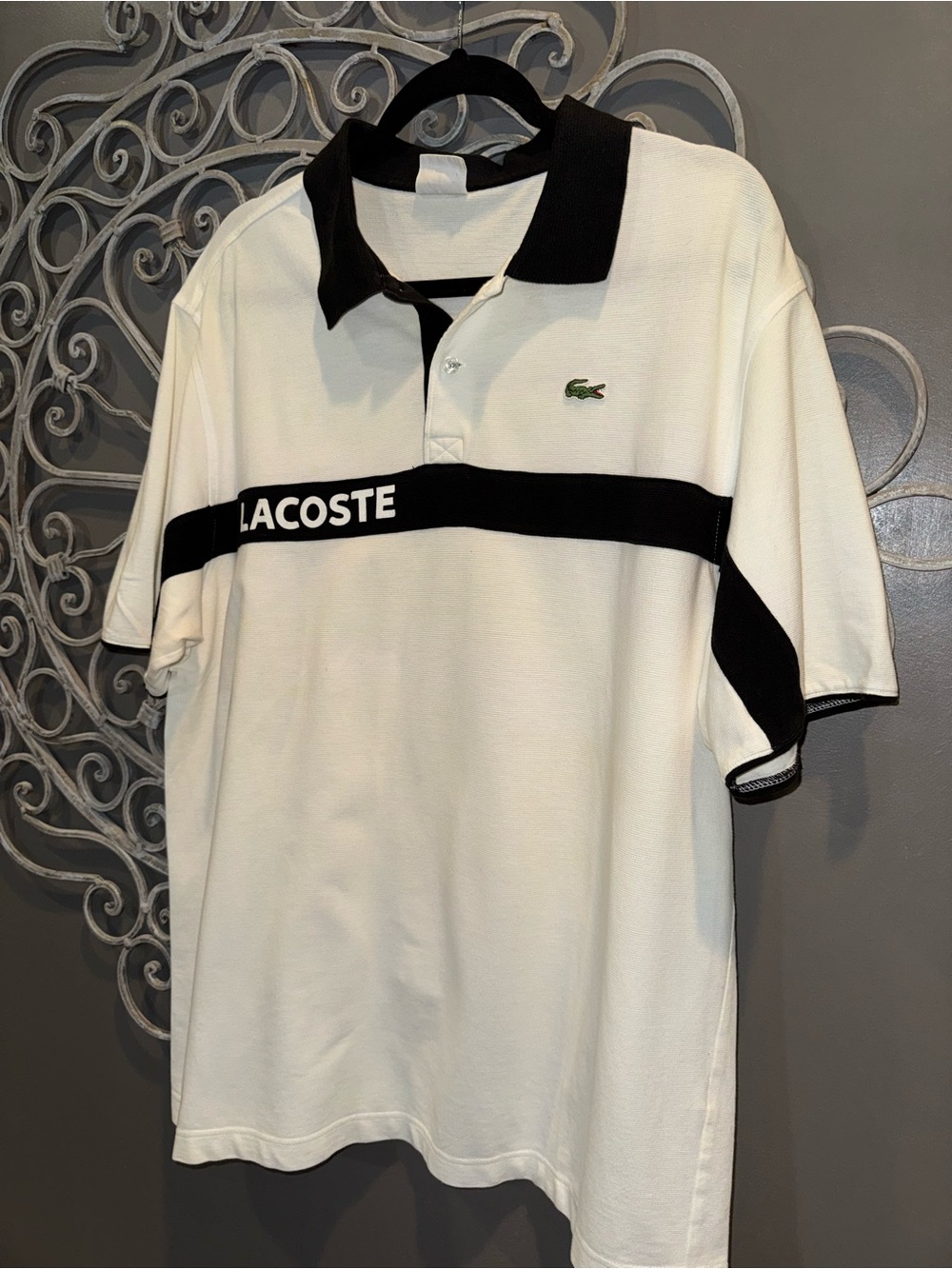 Men’s Lacoste Sport off White Polo with Black Contrast Band Sz 7 XXL